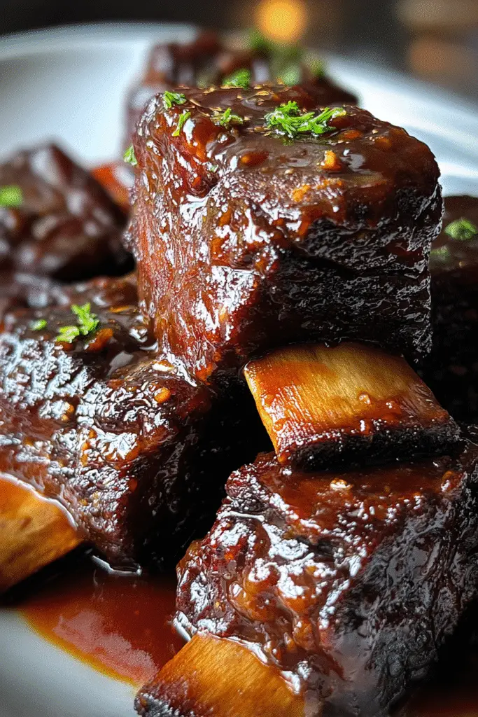 Honey Bourbon BBQ Beef Short Ribs step-by-step recipe guide Pinterest image