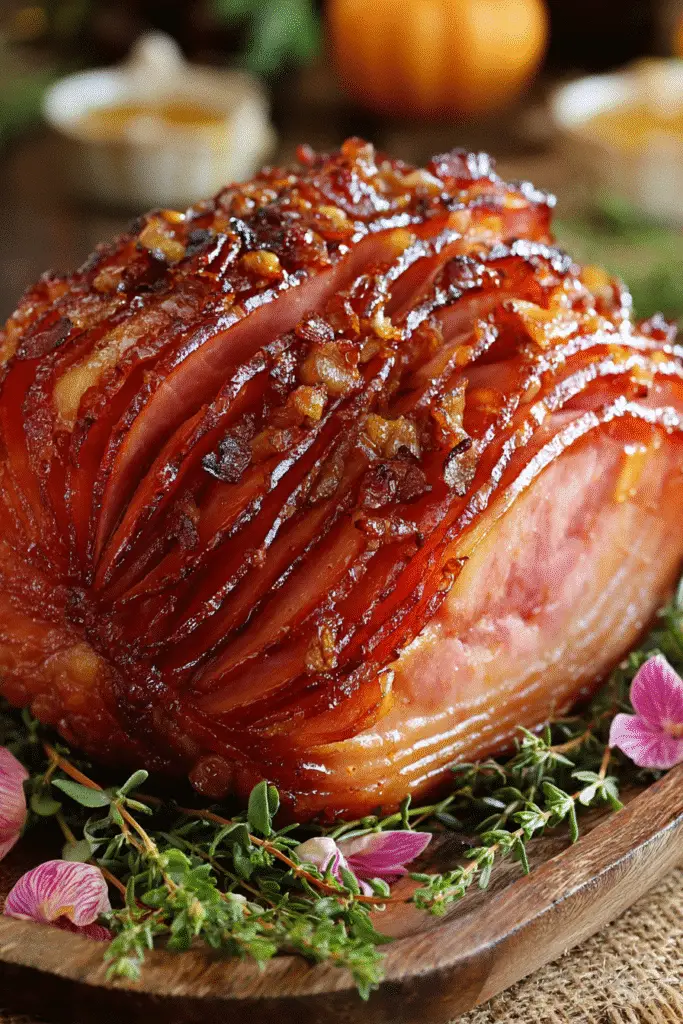 Pinterest-ready Bourbon Brown Sugar Baked Ham recipe with step-by-step bourbon glazing technique