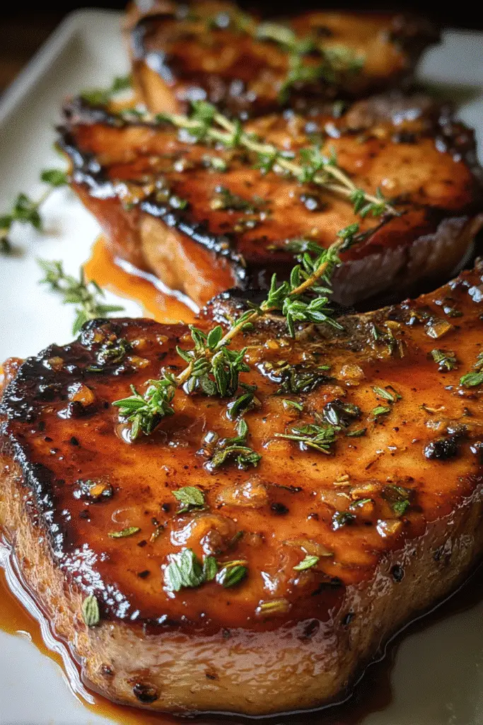 Bourbon Molasses Glazed Pork Chops Pinterest recipe with whiskey sweet glaze
