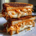 Buffalo Chicken Ranch Grilled Cheese recipe with melted sharp cheddar and Frank's RedHot sauce
