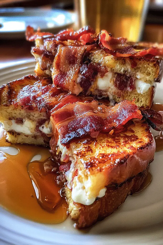 Candied bacon stuffed French toast Pinterest recipe cream cheese breakfast brunch