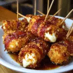 Crispy Bacon Mozzarella Poppers with Sweet Maple Glaze - premium party appetizers