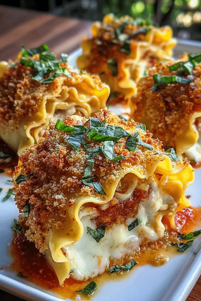 Step-by-step Crispy Lasagna Roll-Up Cheese Bombs recipe with ricotta mozzarella filling and golden panko breadcrumb coating tutorial