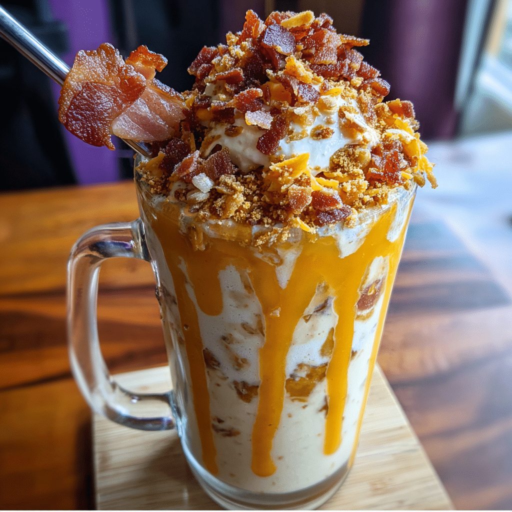 Deep Fried Bacon Chili Cheese Milkshake with crispy bacon topping and premium ingredients