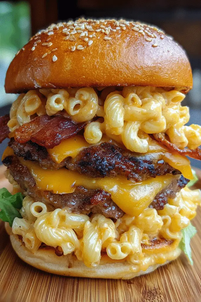 Pinterest-ready deep-fried triple bacon mac cheese burger recipe with step-by-step cooking guide