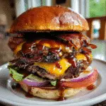 Double-Decker Ghost Pepper Bacon Burger with premium thick-cut bacon and artisanal BBQ glaze