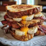 Elvis peanut butter banana bacon sandwich with golden crispy bacon and caramelized bananas on toasted bread - CrennRecipes premium comfort food