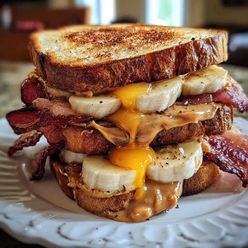 Elvis peanut butter banana bacon sandwich with golden crispy bacon and caramelized bananas on toasted bread - CrennRecipes premium comfort food