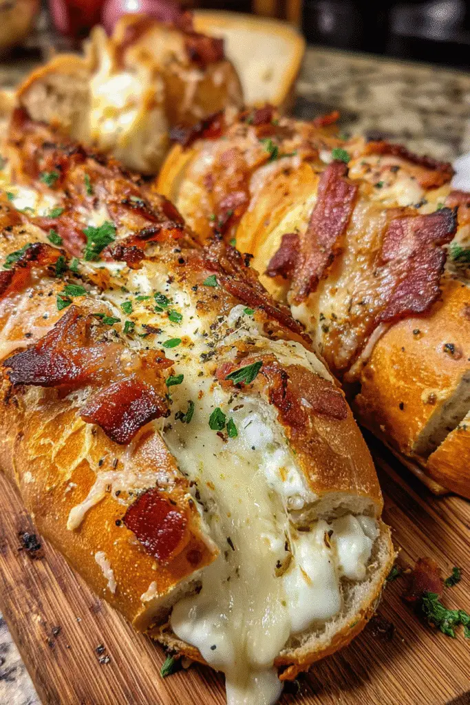 Five-cheese bacon grinder recipe card with step-by-step melted sandwich instructions