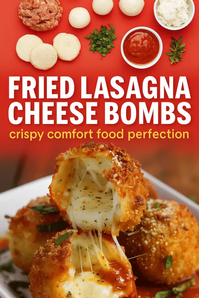 Pinterest pin for fried lasagna cheese bombs recipe