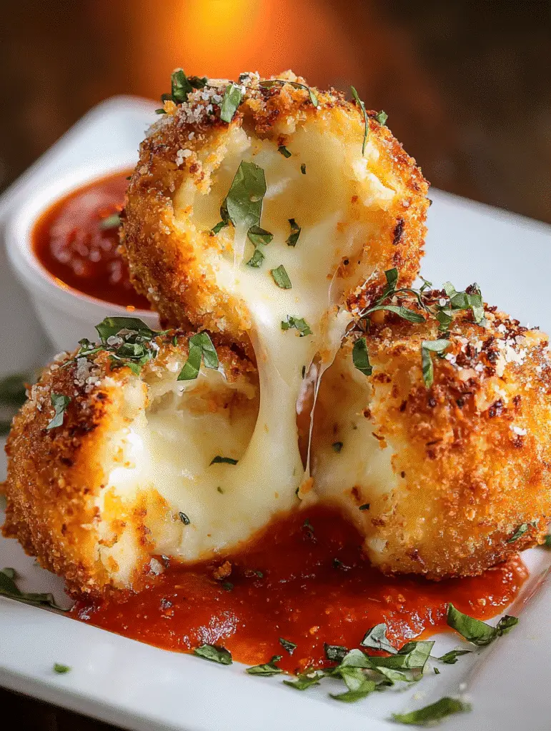 Plated fried lasagna cheese bombs showing melted cheese center