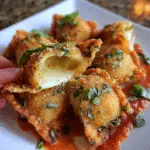 Fried ravioli bites with melted mozzarella cheese photographed with premium iPhone 15 Pro for CrennRecipes