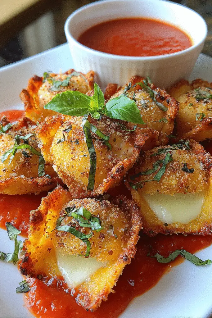 Pinterest-optimized fried ravioli bites recipe with mozzarella cheese shot with iPhone 15 Pro for CrennRecipes