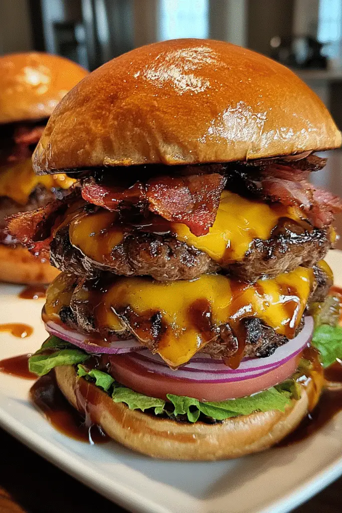 Double-Decker Ghost Pepper Bacon Burger Pinterest recipe with premium ingredients