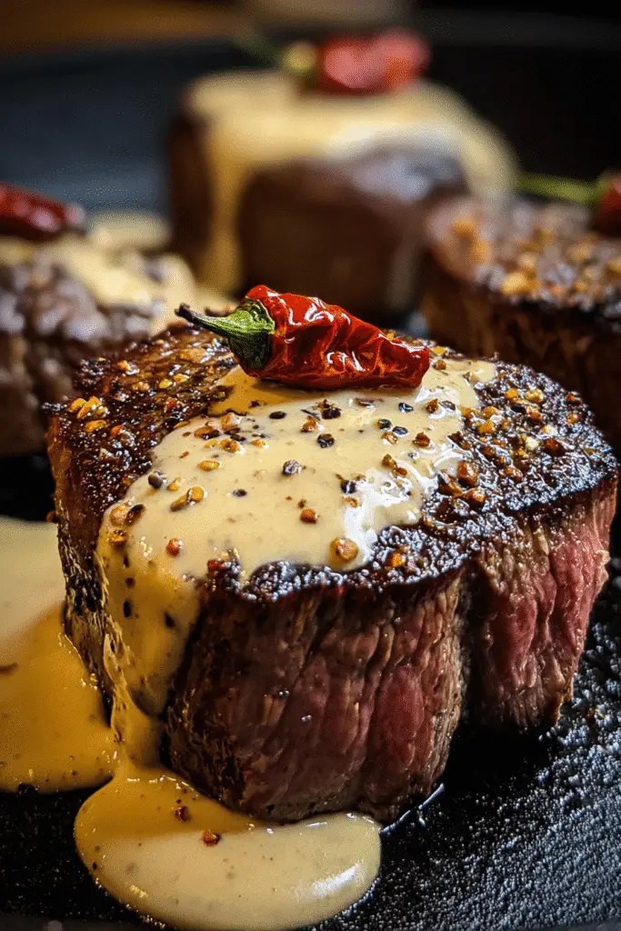 Ghost Pepper Filet spicy gourmet steak recipe Pinterest pin CrennRecipes premium ingredients