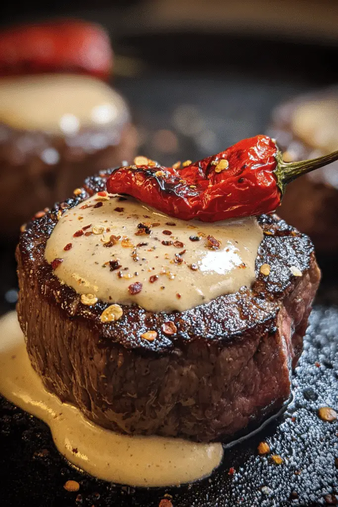 Dark Rum Ember Cream Ghost Pepper Filet recipe spicy steak Pinterest CrennRecipes gourmet