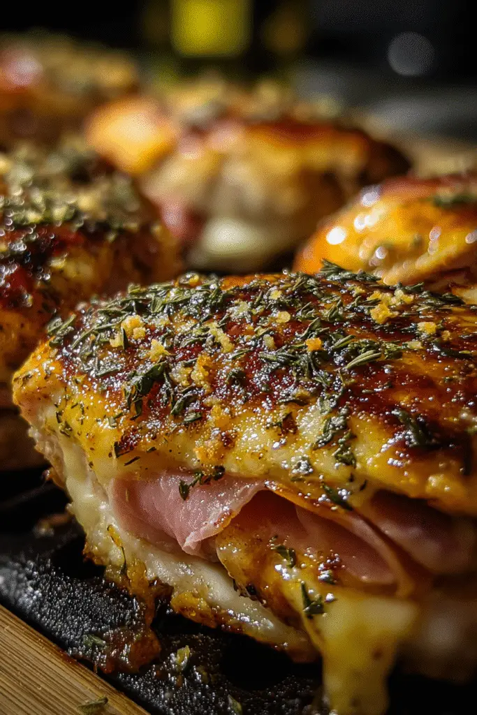 Easy Grilled BBQ Chicken Cordon Bleu recipe with smoky BBQ glaze and melted cheese