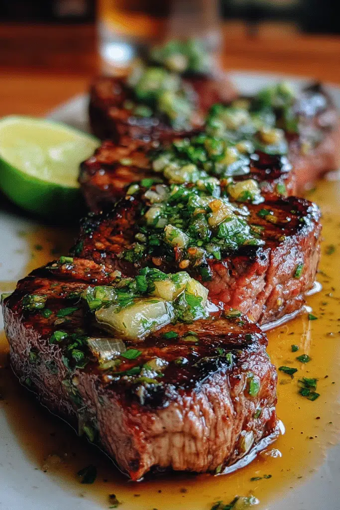 Grilled jalapeño tequila steak lime butter CrennRecipes professional cooking technique