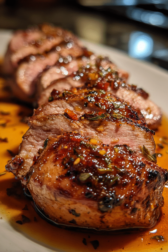 Spicy habanero maple glazed pork tenderloin with charred whiskey butter Pinterest recipe