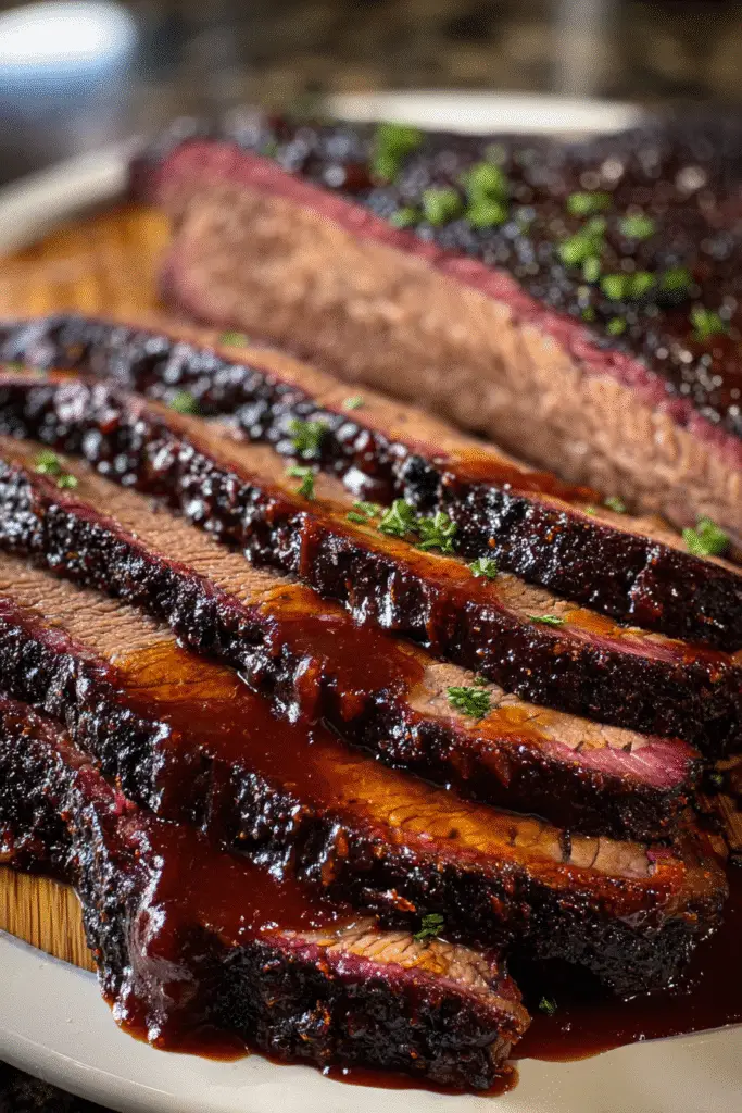 Halloween BBQ haunted smoked brisket recipe with bourbon blood sauce cooking process
