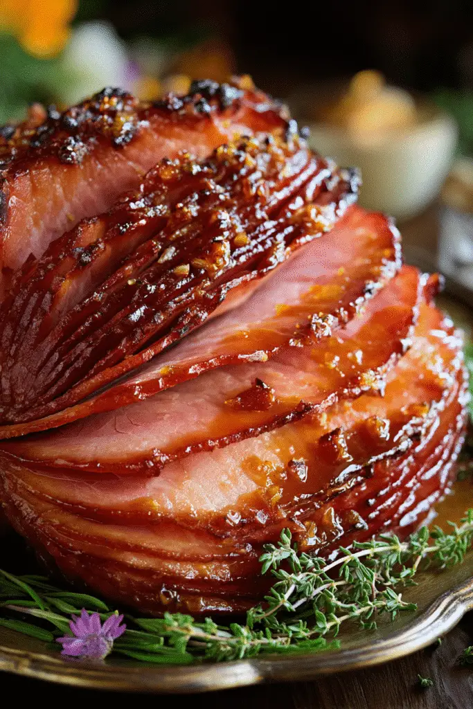 Holiday bourbon brown sugar baked ham recipe with rich caramelized glaze for special occasions