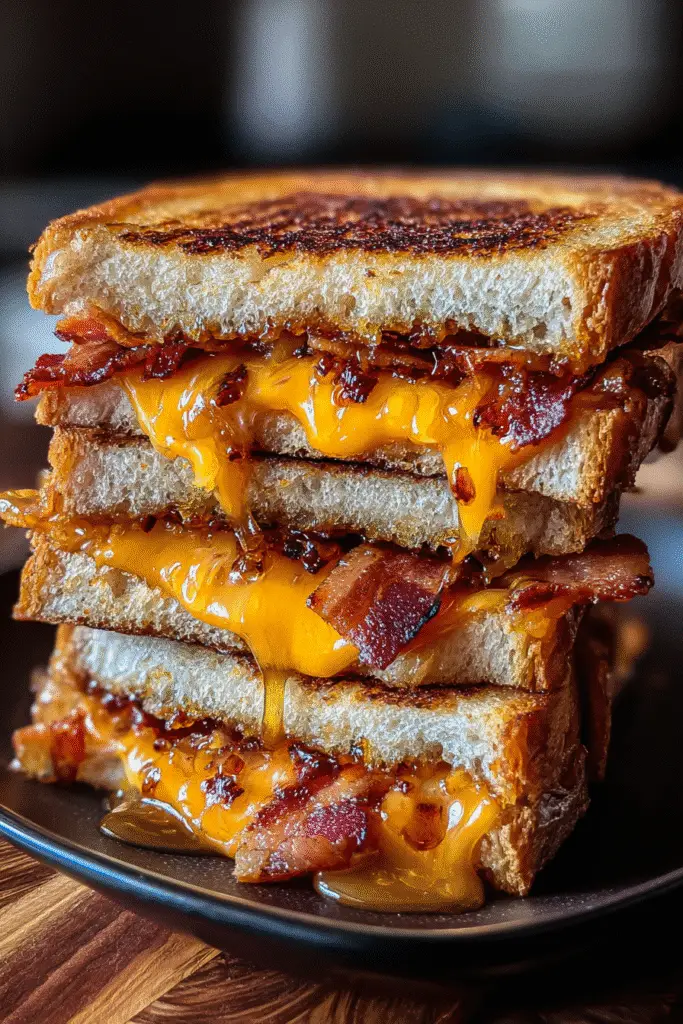 Pinterest-ready honey chipotle grilled cheese recipe with crispy bacon and melted cheddar