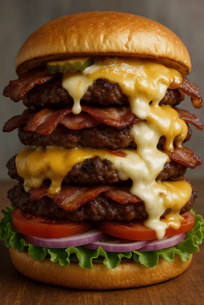 How to make Quadruple Cheese Bacon Meltdown Burger with step-by-step recipe guide