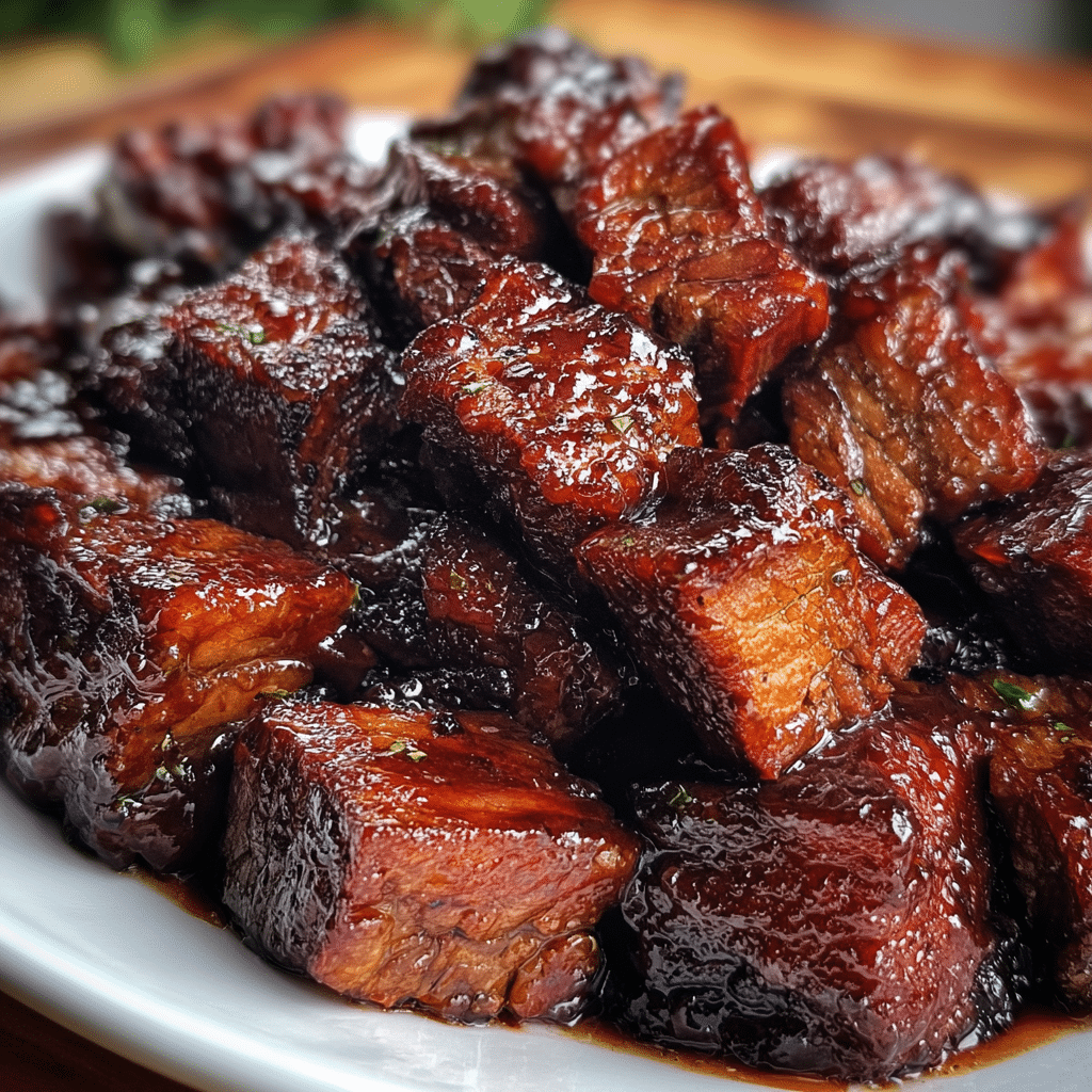 Jack Daniels Brown Sugar Burnt Ends caramelized BBQ brisket cubes with Tennessee whiskey glaze