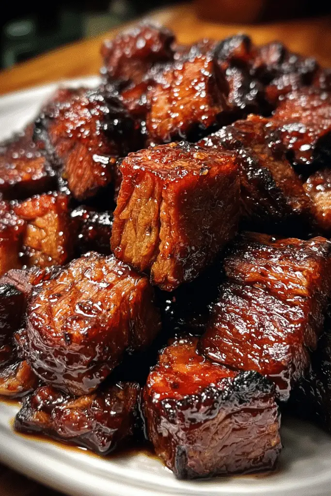Pinterest-ready Jack Daniels Brown Sugar Burnt Ends BBQ recipe with whiskey glaze
