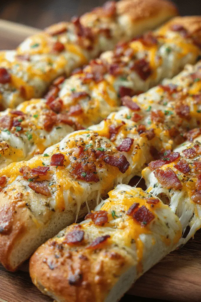 Loaded bacon cheesy ranch breadsticks recipe Pinterest vertical food photography game day