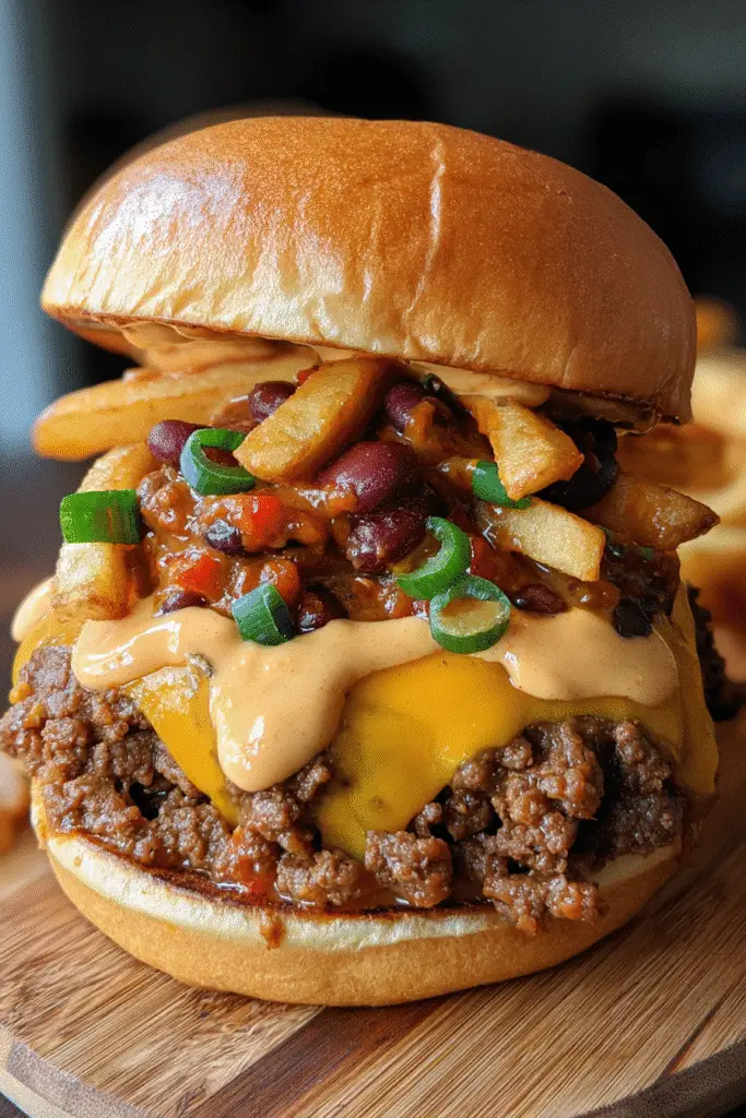 Step-by-step loaded chili cheese fry smash burger with smoky aioli recipe perfect for Pinterest sharing