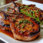 Maple Rum Smoked Pork Chops final dish with maple glaze and smoky BBQ finish