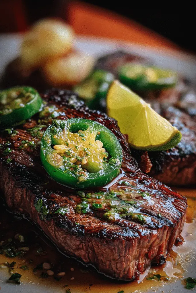 Mexican jalapeño honey tequila steak recipe CrennRecipes spicy sweet marinade