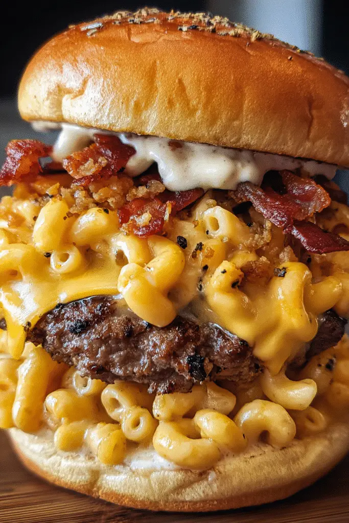 Pinterest-ready Bacon Ranch Mac 'n' Cheese Burger recipe with premium ingredients