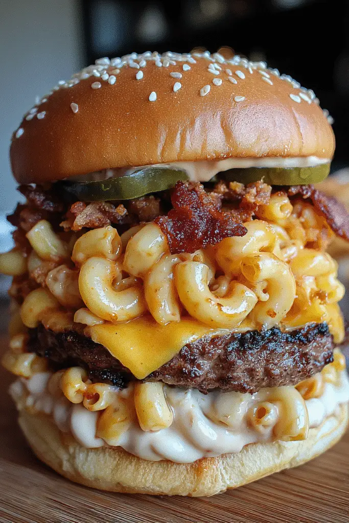 Step-by-step Double-Decker Bacon Mac & Cheese Smash Burger preparation showing crispy edges and melted cheese