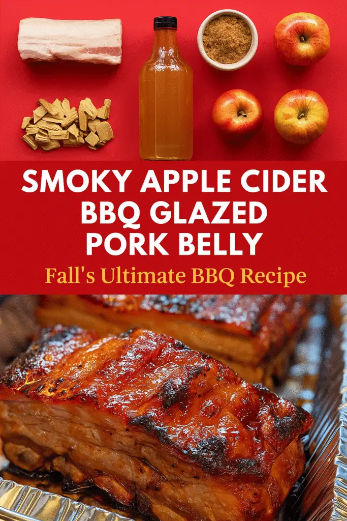 Pinterest pin for Smoky Apple Cider BBQ Glazed Pork Belly recipe