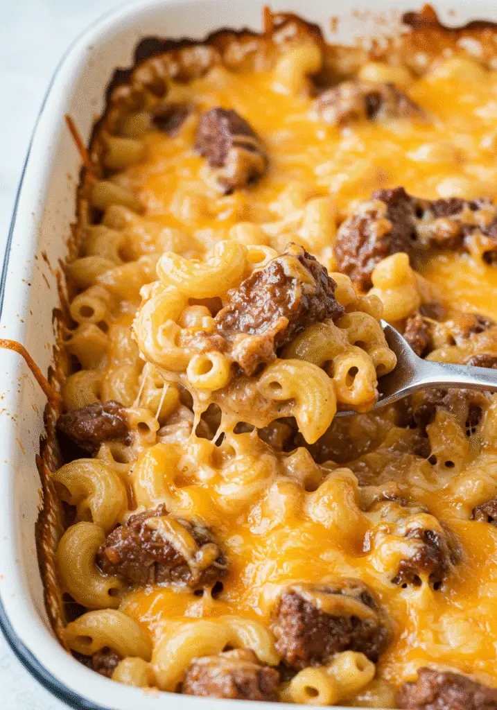 Pinterest-ready Spicy Honey Whiskey BBQ Brisket Mac & Cheese Bake with gourmet presentation