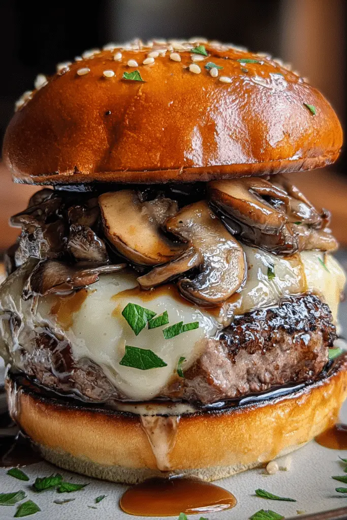 Pinterest whiskey mushroom Swiss burger recipe - step by step cooking guide