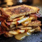 Smoked Bacon Caramel Apple Grilled Cheese with melted cheddar and caramelized apples on sourdough bread