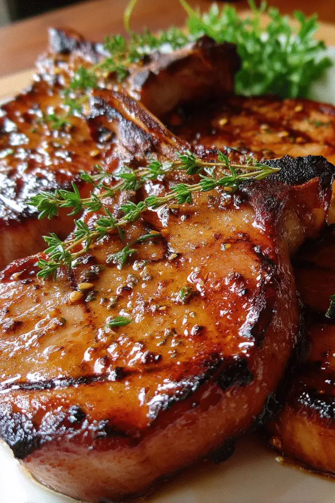 Smoked Maple Rum Pork Chops resting after cooking