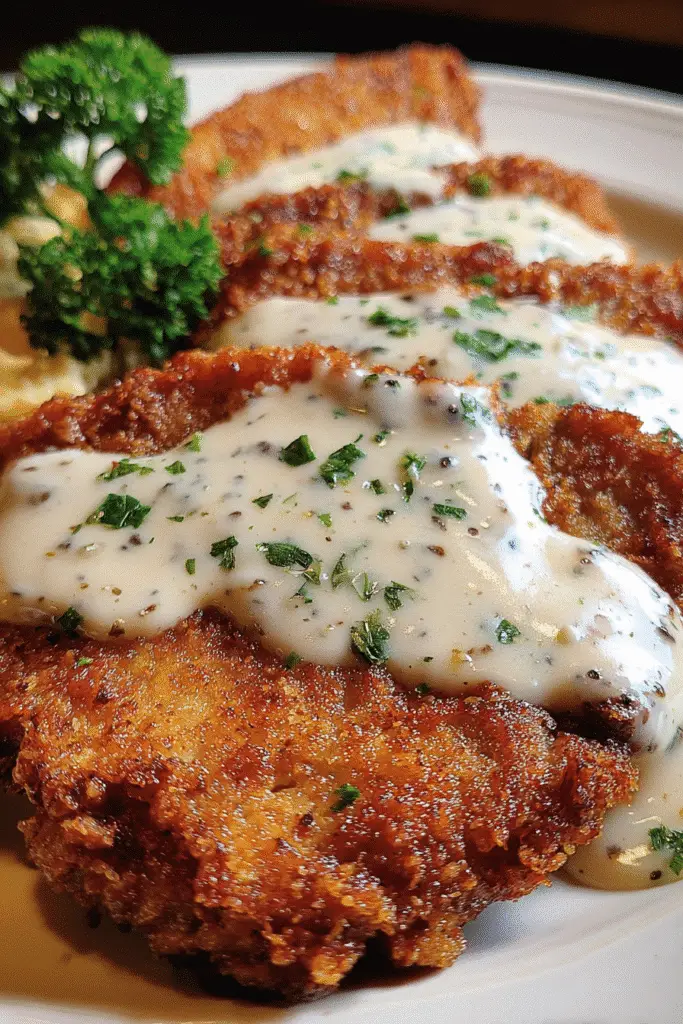 Southern chicken fried pork chops recipe with homemade white gravy Pinterest pin