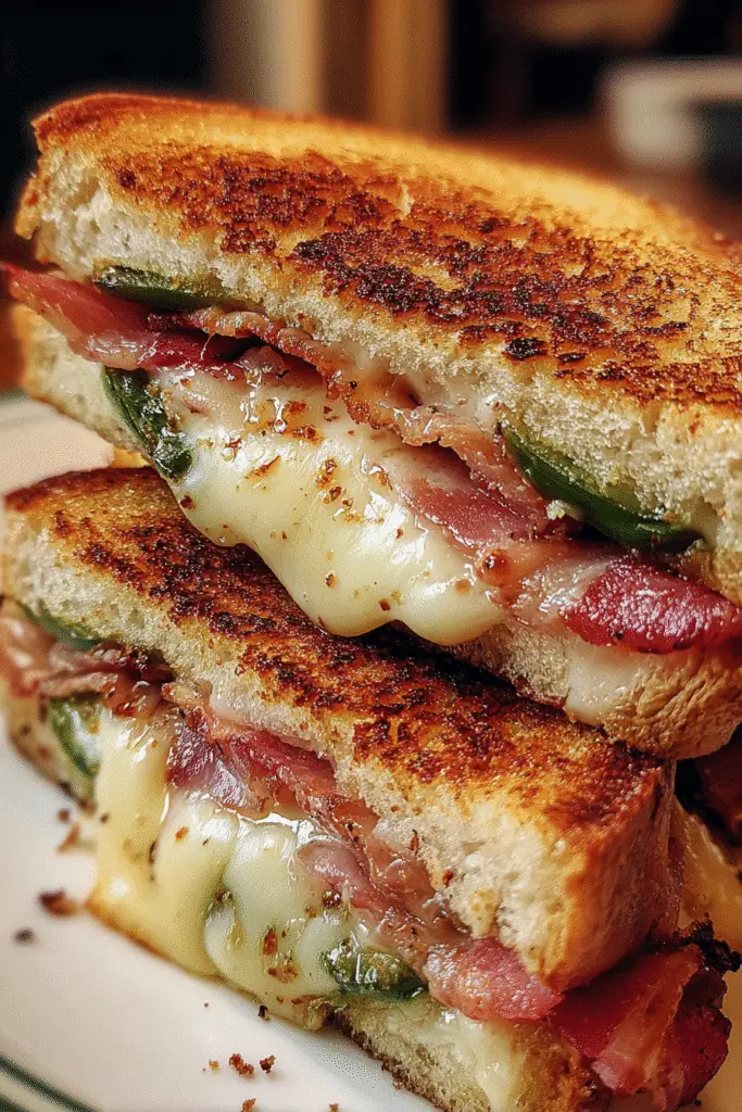 Crispy bacon-wrapped jalapeño popper grilled cheese with melted premium cheese