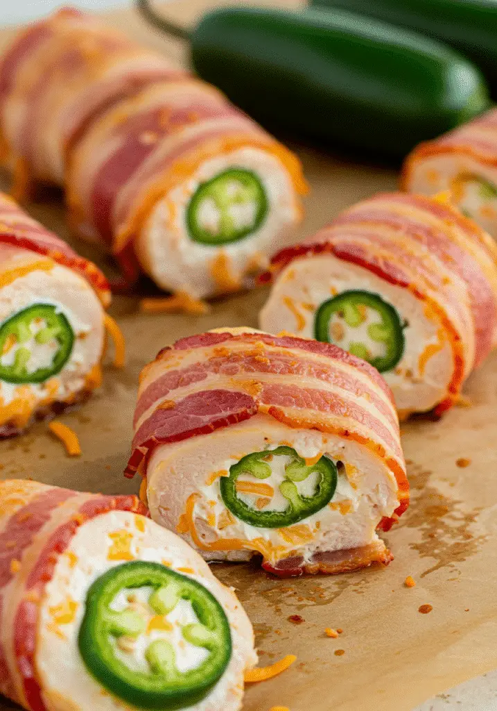 Easy Spicy Jalapeño Popper Chicken Bacon Rolls recipe with step-by-step instructions