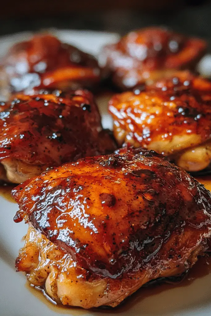 Spicy Maple Bourbon BBQ Chicken Thighs Pinterest recipe with bourbon glaze and grilling marks