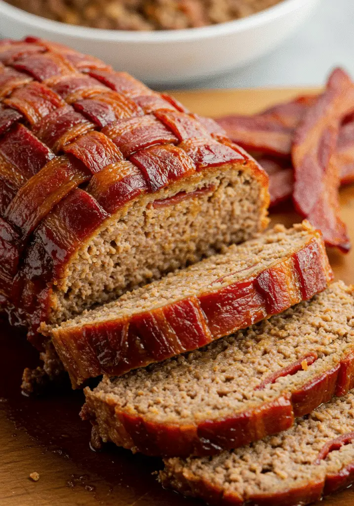 Pinterest-ready whiskey BBQ meatloaf recipe with bacon weave and premium ingredients