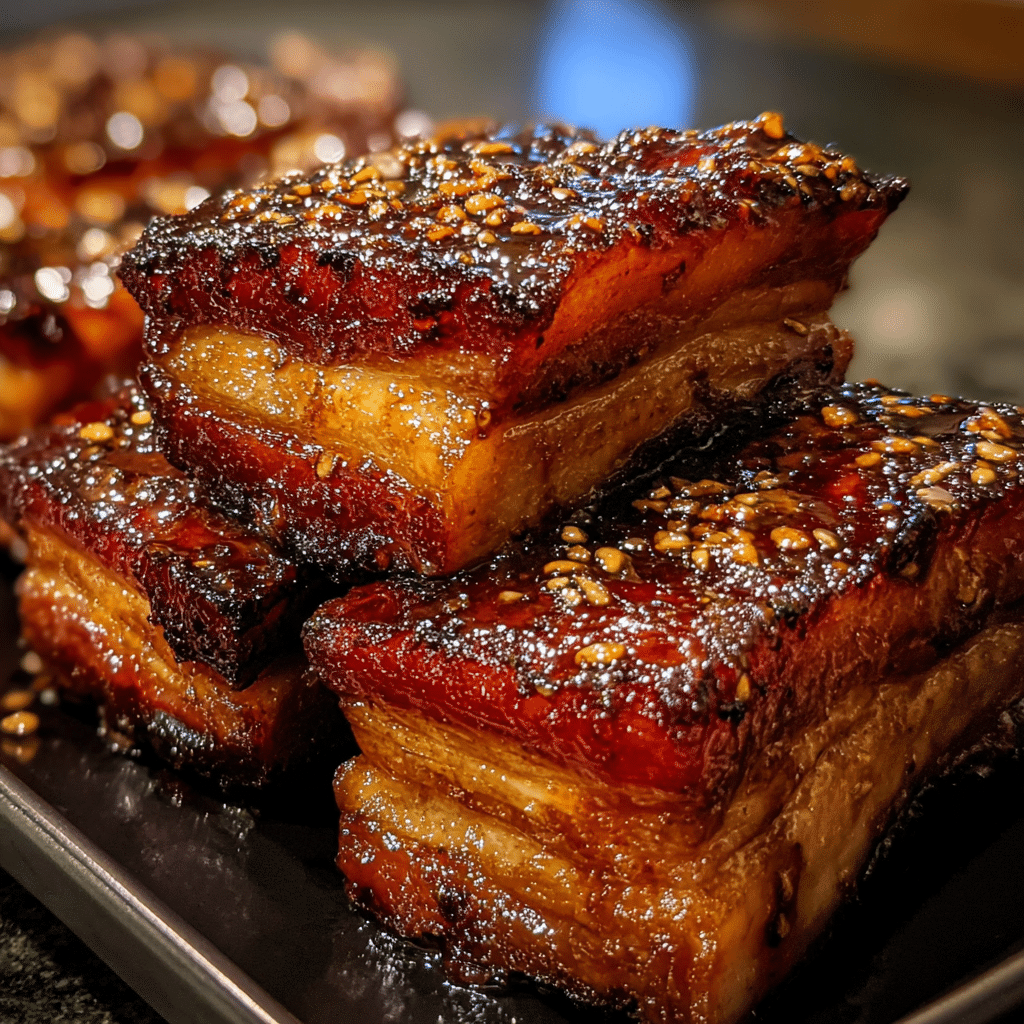 Whiskey Brown Sugar BBQ Pork Belly with caramelized bourbon glaze and premium ingredients