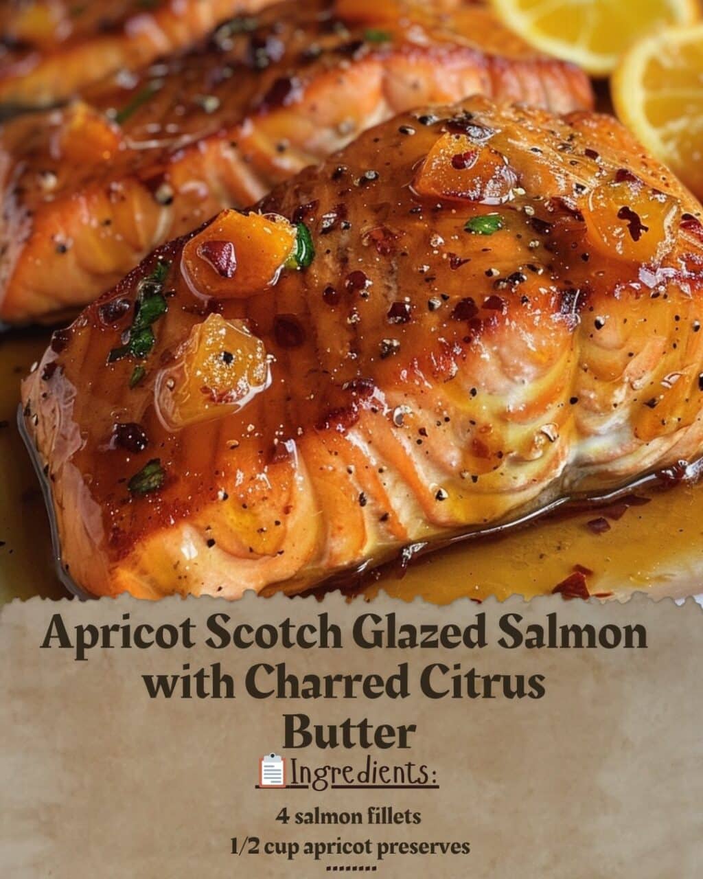 Apricot Scotch Glazed Salmon with Charred Citrus Butter