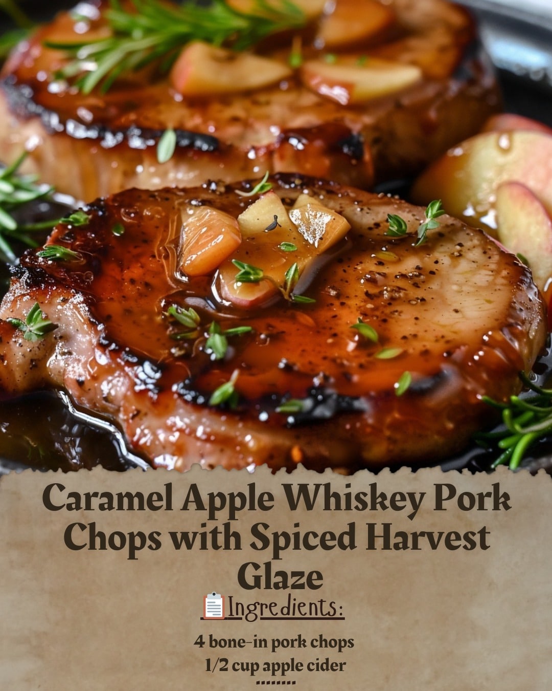 Caramel Apple Whiskey Pork Chops with Spiced Harvest Glaze