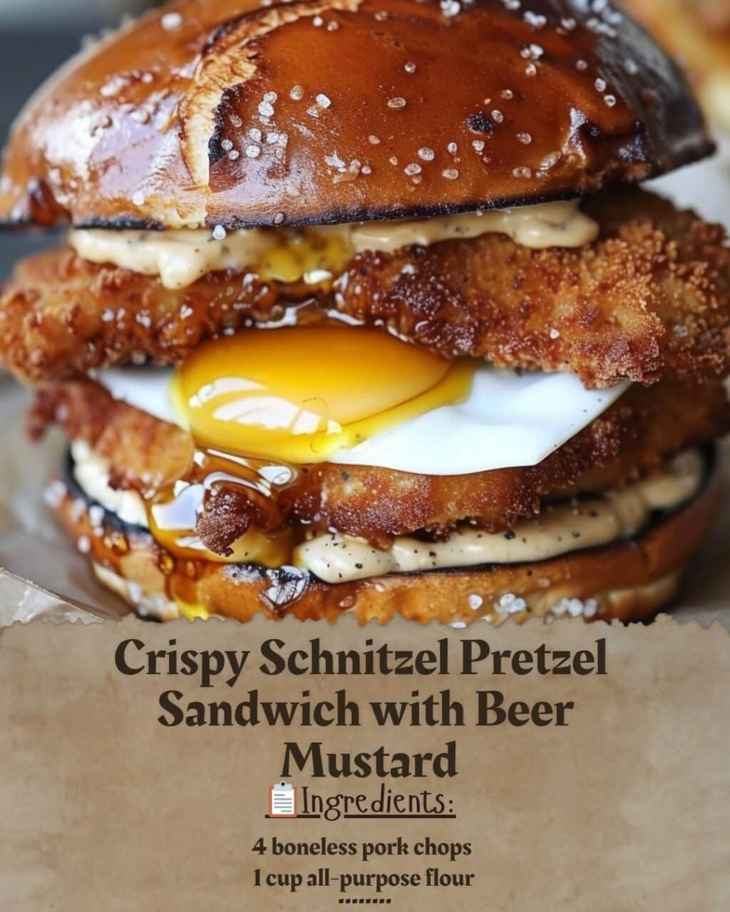 Crispy Schnitzel Pretzel Sandwich with Beer Mustard