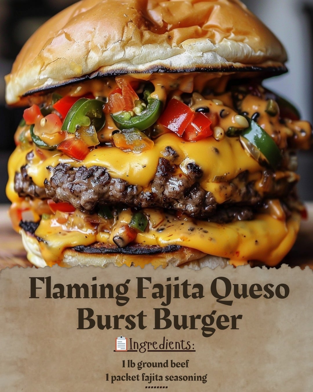 Flaming Fajita Queso Burst Burger
